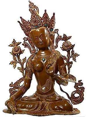 27" Goddess White Tara Brass Sculpture with Seven Eyes | Tibetan Buddhist Deity Statue
