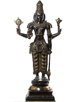 38" Large Size Lord Vishnu: The Cosmic Commander In Brass | Handmade | Made In India