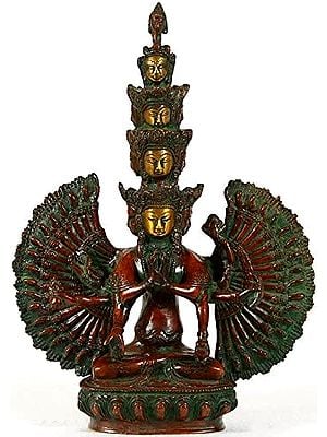 10" Tibetan Buddhist Eleven Headed Thousand Armed Avalokiteshvara In Brass | Handmade | Made In India