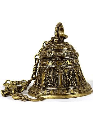 33" Shri Krishna Lila Wall Hanging Bell in Brass | Handmade | Made in India