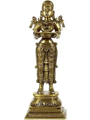 16" Deeplakshmi in Brass | Handmade | Made in India