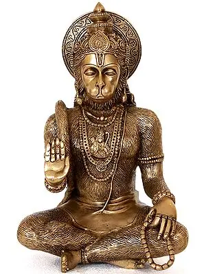 11" Blessing Hanuman (Lord Rama Depicted in His Heart) in Brass | Handmade | Made In India