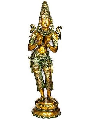 45" Large Size Dwara-Devi (The Celestial Doorkeeper Flanking Temple Doors) In Brass | Handmade | Made In India