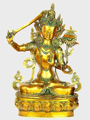 39" Large Size Manjushri Brass Sculpture - Tibetan Buddhist Deity Statue