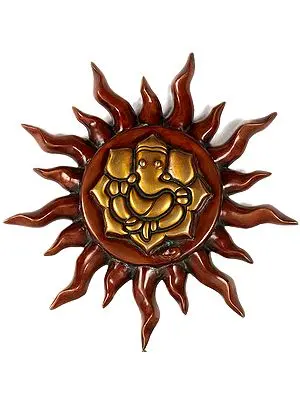 12" Lord Ganesha Depicted Against the Backdrop of Surya (Wall Hanging) In Brass | Handmade | Made In India