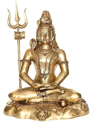 27" Large Size Mahayogi Shiva in Pranayama In Brass | Handmade | Made In India