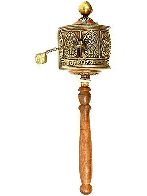 Ashtamangala Prayer Wheel with Syllable Om Mani Padme Hum