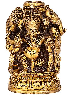 Four Dancing Ganesha Candle Stand