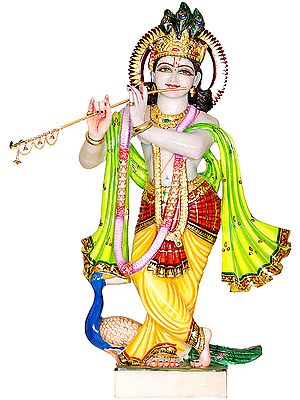 Fluting Krishna with Peacock