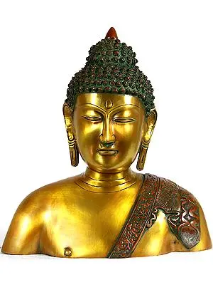 12" Buddha’s Statue in Bust Form In Brass | Handmade | Made In India