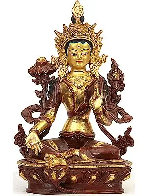 The Savior Goddess Green Tara | Copper Sculpture Gilded with 24 Karat Gold