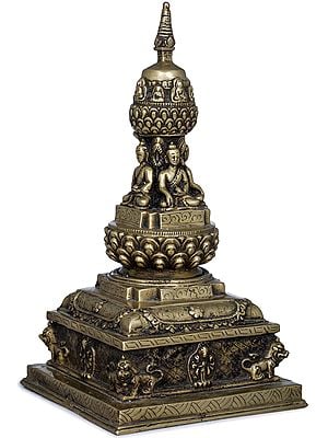 11" Votive Stupa with Cosmic Buddhas - Made in Nepal In Brass | Handmade | Made In India