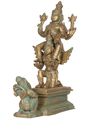 Hanuman Ji Offering Prayer to Lord Vishnu Seated on Garuda