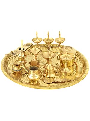 Puja Thali with Eleven Ritual Items (From Kerala)
