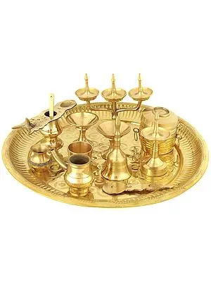 Puja Thali with Eleven Ritual Items (From Kerala)