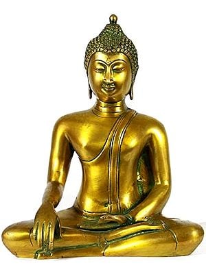 10" The Buddha Shakyamuni in Bhumisparsha Mudra In Brass | Handmade | Made In India