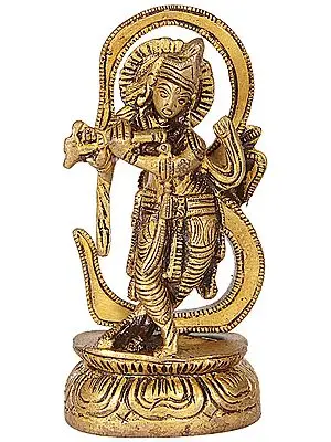 Fluting Krishna with the Backdrop of Om (AUM) (Small Sculpture)