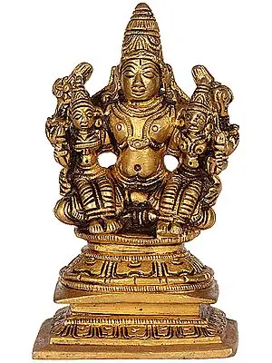 4" Lord Vishnu with Bhudevi and Shridevi Small Sculpture in Brass | Handmade | Made in India
