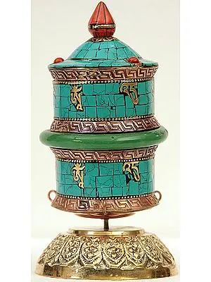 Om Mani Padme Hum Prayer Wheel with Coral