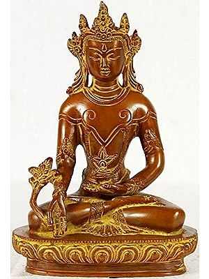 8" Tibetan Buddhist Crowned Medicine Buddha In Brass | Handmade | Made In India