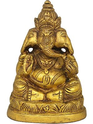 4" Three Headed Ganesha Brass Sculpture | Handmade | Made in India