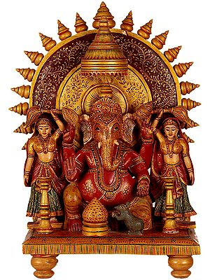 Lord Ganesha with Buddhi and Siddhi