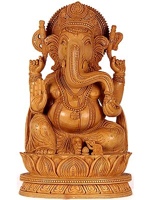 Lord Ganesha on a Multi-Layered Lotus Pedestal