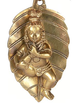 Baby Krishna on Pipal Leaf Suckling His Toe (Wall hanging)