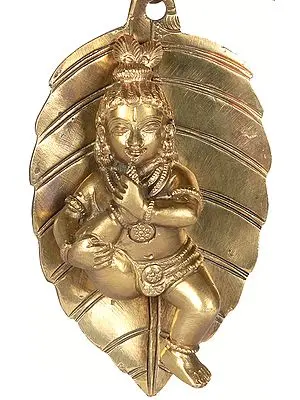 Baby Krishna on Pipal Leaf Suckling His Toe (Wall hanging)