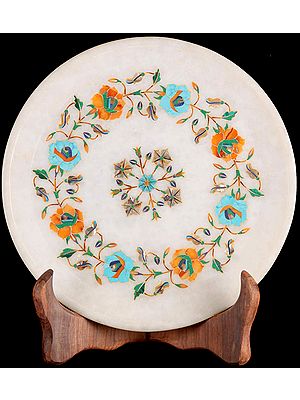 Tajmahal Plate from Agra (Inlaid with Gemstones)