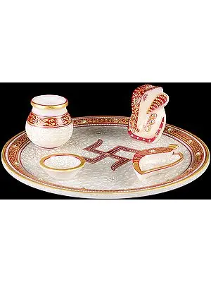 Puja Thali (Inlaid with Gemstones)