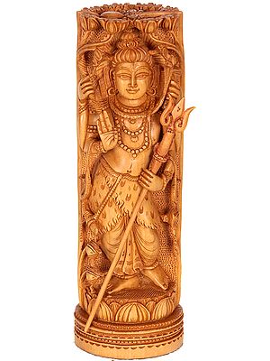 Lord Shiva Handcrafted Column with Goddess Parvati on Reverse