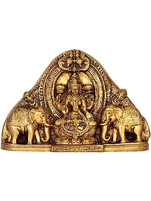 5" Brass Gaja Lakshmi Idol with Kirtimukha Atop | Handmade | Made In India
