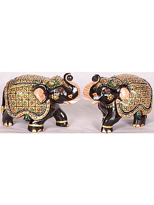 Decorated Elephant Pair  with Upraised Trunks (Supremely Auspicious according to Vastu)