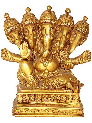 5" Five Headed Ganesha Idol in Brass | Handmade | Made in India