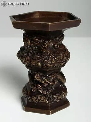 6" Chinese Dragon Design Flower Pot in Brass