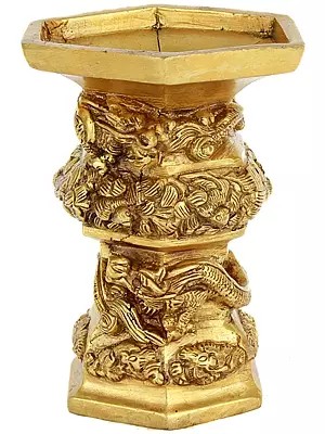6" Chinese Dragon Design Flower Pot in Brass