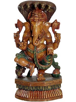 Lord Ganesha Protected by Five-Hooded Serpent