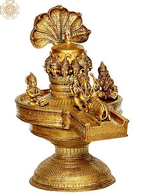 30" Mukhalinga with Snake Hood, Ganesha, Parvati, Karttikeya and Nandi In Brass | Handmade | Made In India