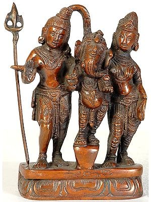 5" Shiva Parvati and Ganesha Statue in Brass | Handmade | Made in India