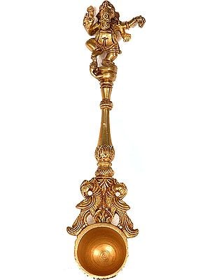 Shri Ganesha Ritual Spoon with Peacock Pair