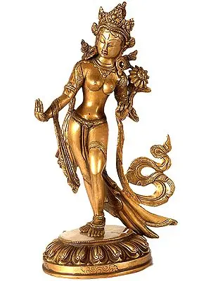 15" (Tibetan Buddhist Deity) Standing Tara In Brass | Handmade | Made In India
