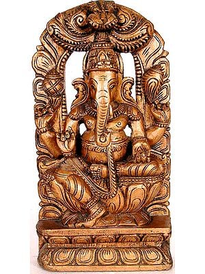 Wooden Swarna Ganesha Statue - Carved from Antiquated South Indian Temple Wood