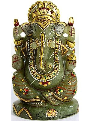 The Benevolent God Shri Ganesha Carved in Aventurine Jade
