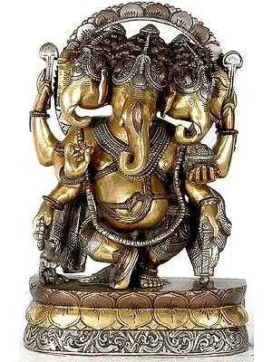 12" Three Headed Dancing Ganesha In Brass | Handmade | Made In India