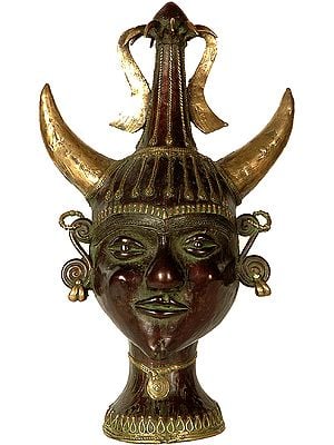 Crowned Tribal Deity Bust With Horns
