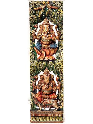 Twin Ganesha Vertical Panel