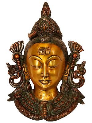 10" Lord Shiva Wall Hanging Mask in Brass | Handmade | Made in India