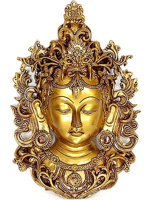 11" Devi Tara Wall-Hanging Mask Framed By Vines In Brass | Handmade | Made In India