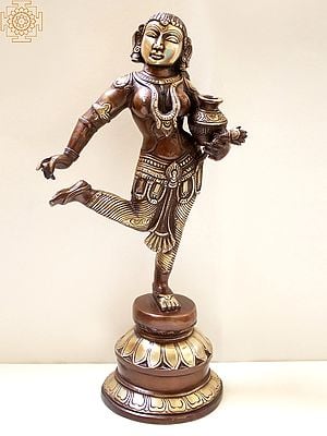 16" Brass Pot Lady Taking Out Thorn From Her Foot